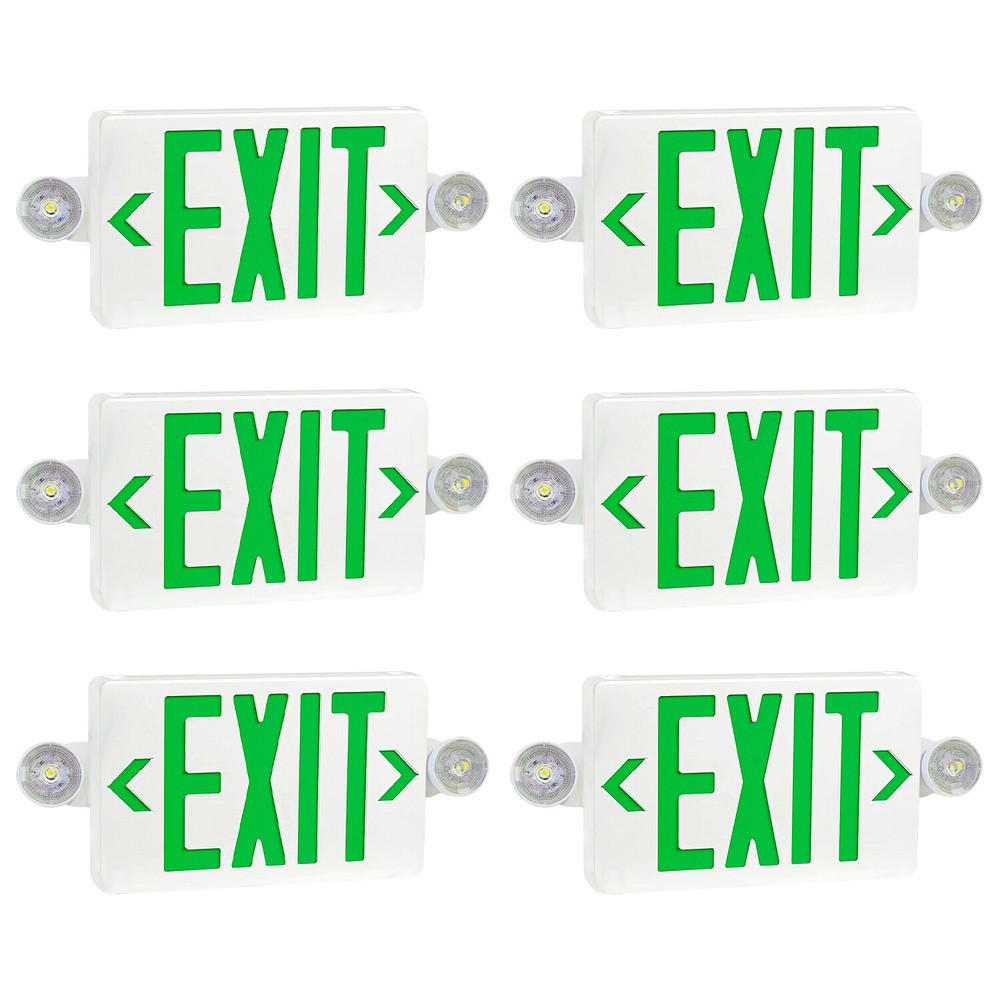 6 Pack Green LED Exit Sign, UL-Listed Emergency Light - Dual LED Lamp ABS Fire