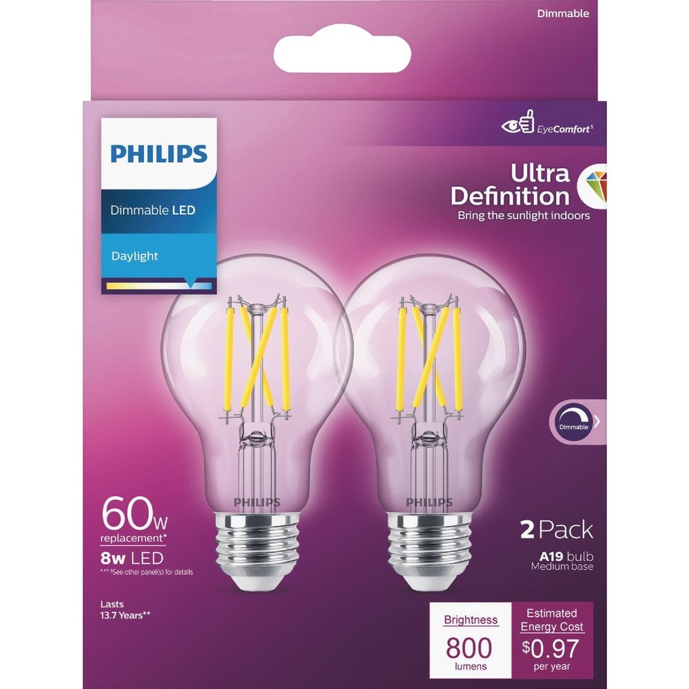 Philips Ultra Definition 60W Equivalent Daylight A19 Medium LED Light Bulb,