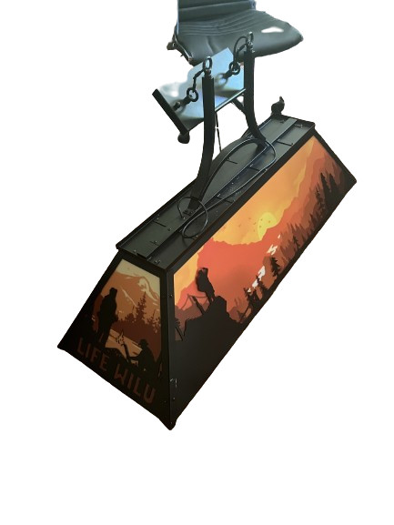 Used pool table light, includes bulbs, 4' by 9".