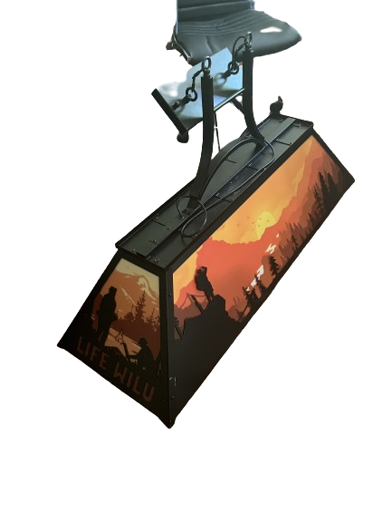 Used pool table light, includes bulbs, 4' by 9".