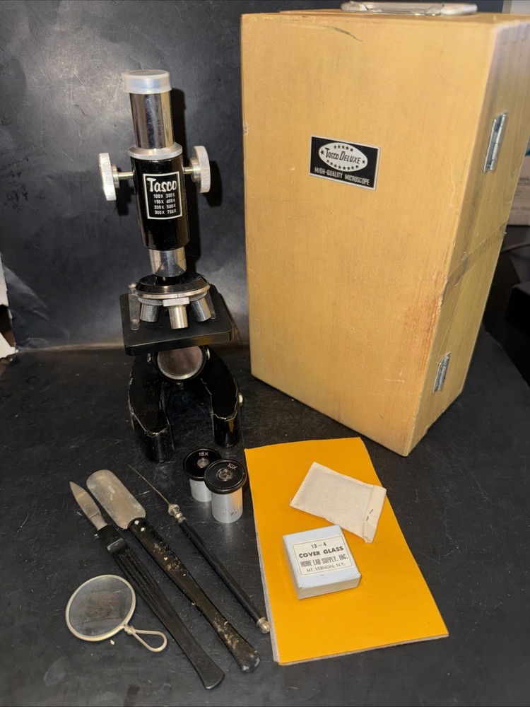 Tasco Deluxe Microscope with Wooden Case