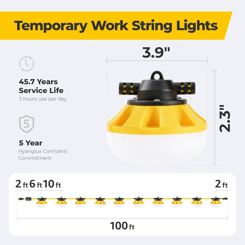 3 Prong LED String Lights with Switch: 100FT Linkable ETL Certified Bright Work