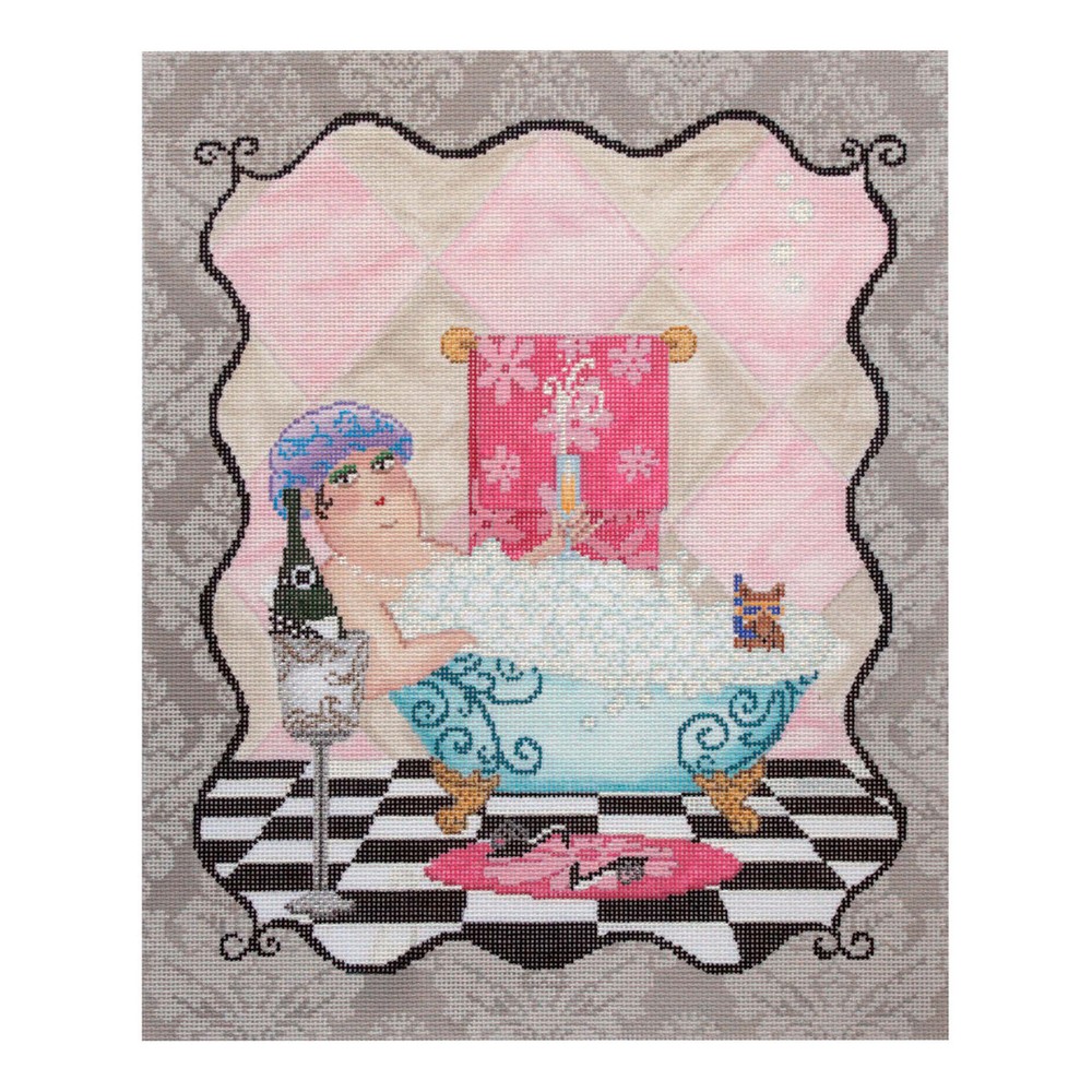 Needlepoint Handpainted CBK Bubbles Bath 10x12