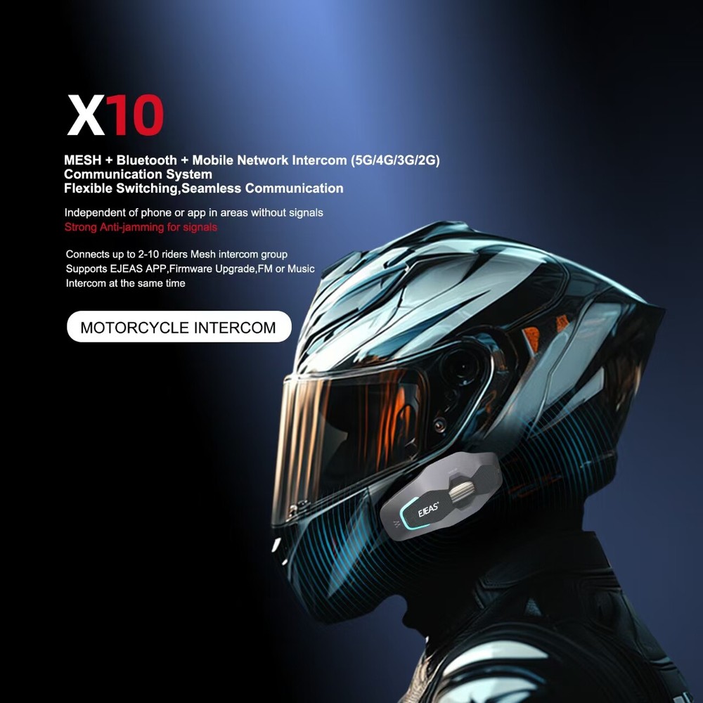 EJEAS Motorcycle Intercom Helmet Headset Mesh Bluetooth Wireless Waterproof Road