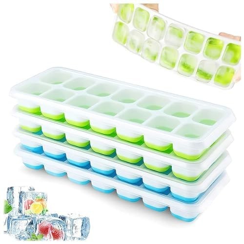 Ice Cube Trays 4 Pack, Airabc Silicone with Removable Lid, Easy-Release Flexible