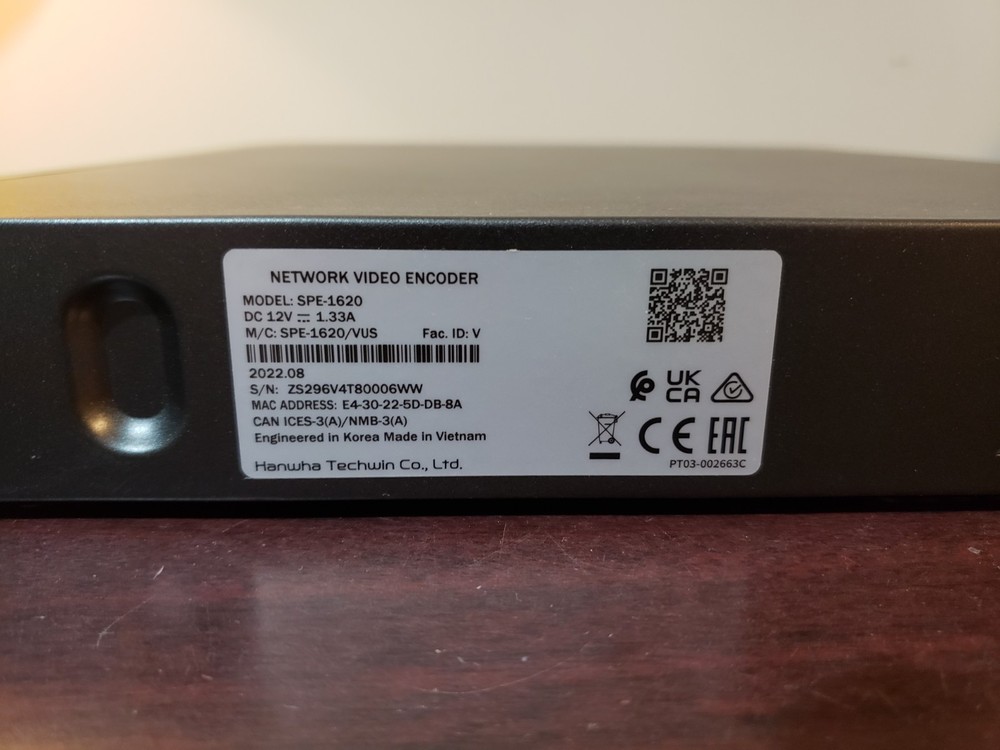 Wisenet SPE-1620 Network Video Encoder 16-Channel + Power Adapter - Tested