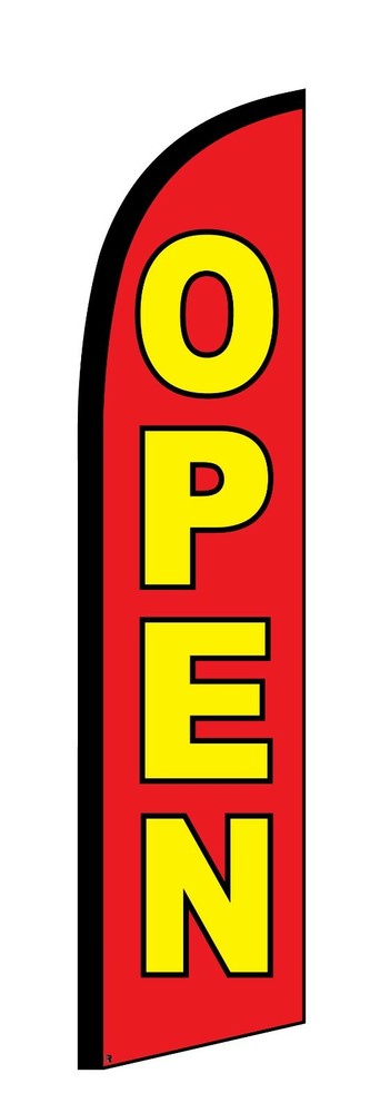 OPEN Red & Yellow ~ Windless Feather Flag ~ includes Pole & Ground Stake