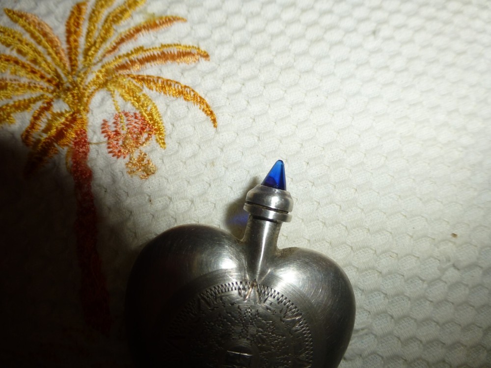 Mexico Sterling Silver Aztec Heart Shaped Chatelaine Perfume / Snuff Bottle