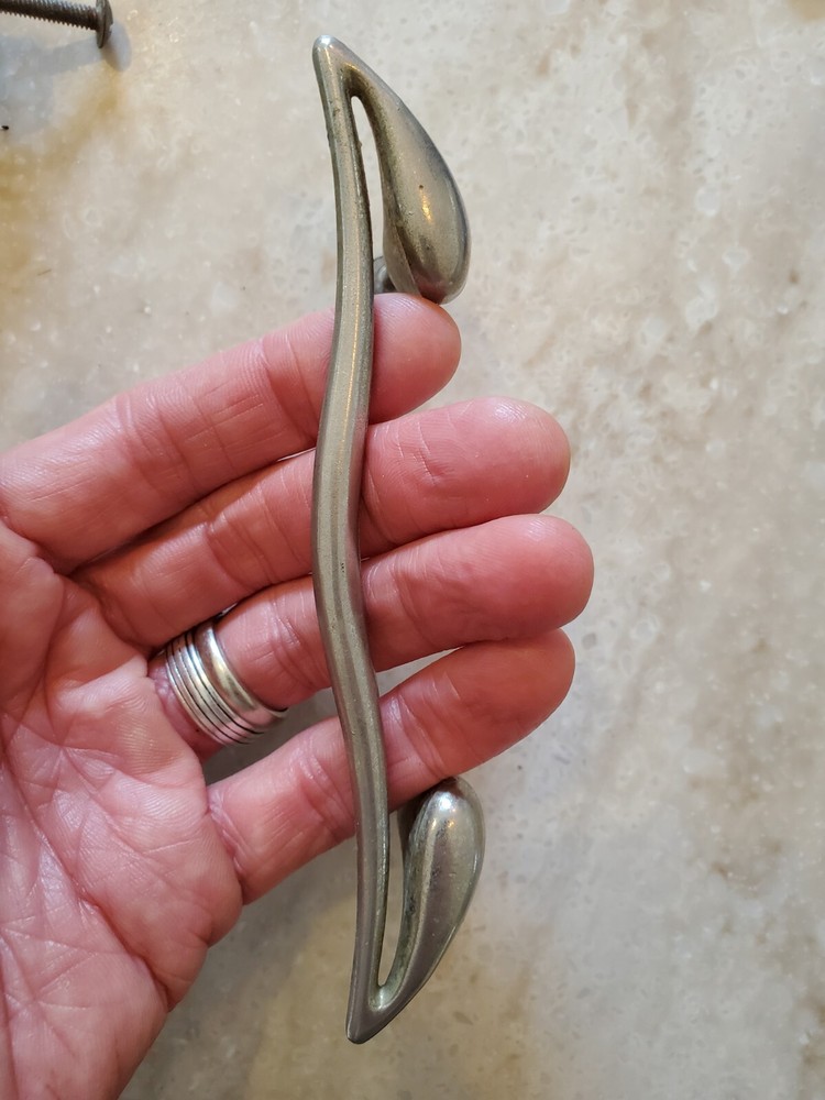 Nickel Mid Century Modern MCM Antique Hardware Drawer Pull Handle 3 3/4”centers
