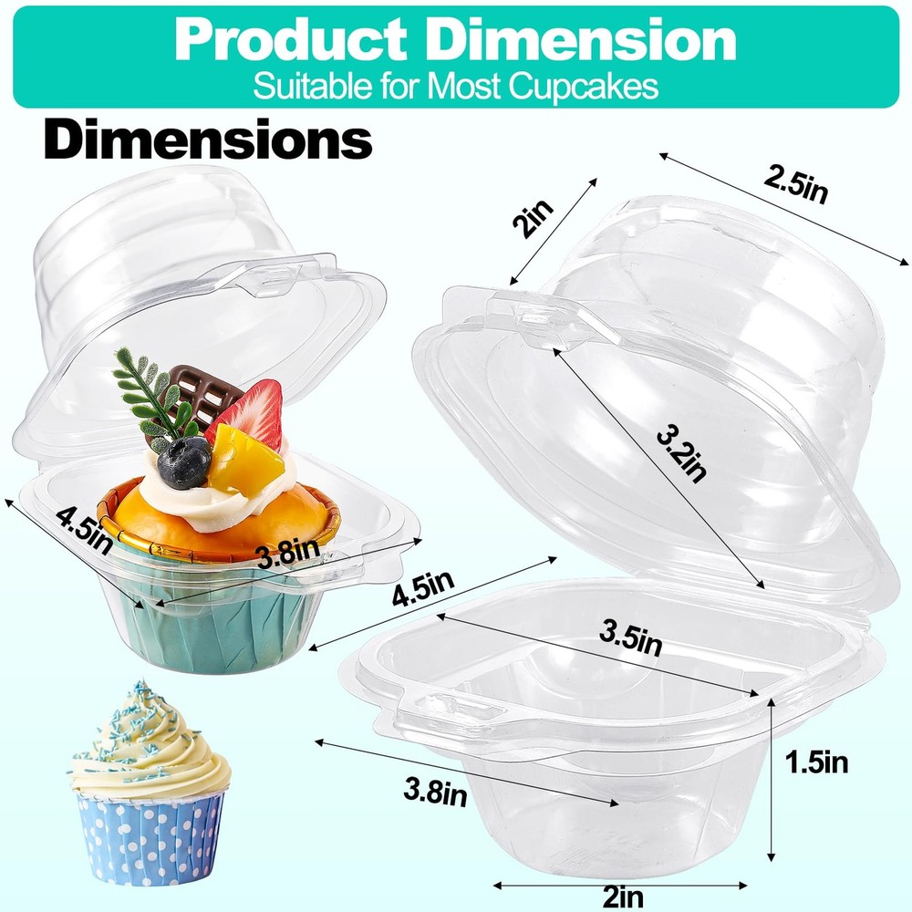 50 Pack Individual Cupcake Containers, Clear Plastic Disposable Cupcake Boxes...