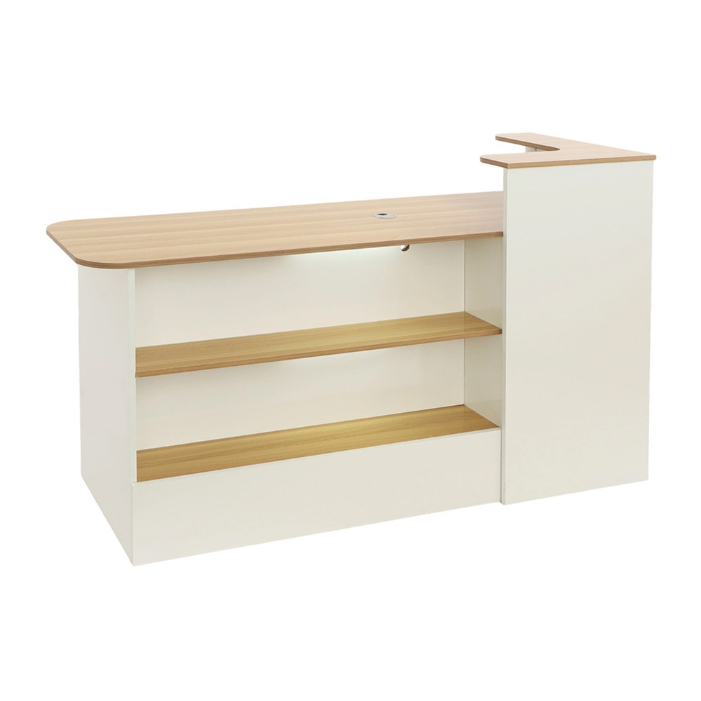 Modern Reception Desk Rectangle Reception Table w/ Lockable Drawer Free Standing
