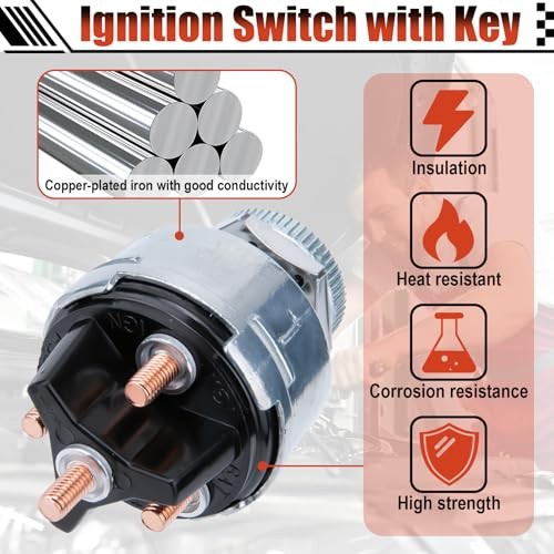 Ignition Switch with Key, Universal Ignition Key Switch, 12V 4 Position