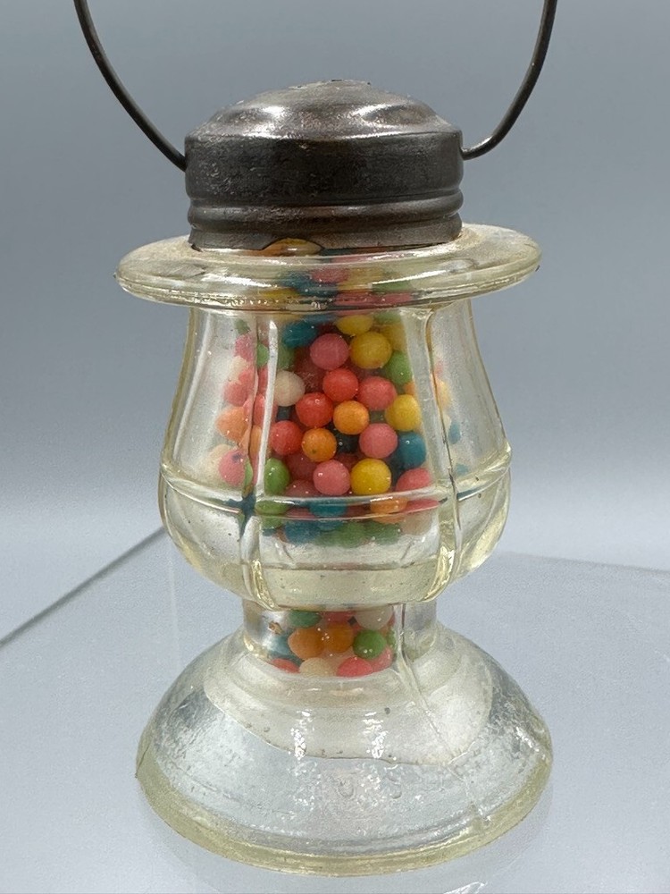 Vintage Long Waisted LANTERN GLASS CANDY CONTAINER A&E 402