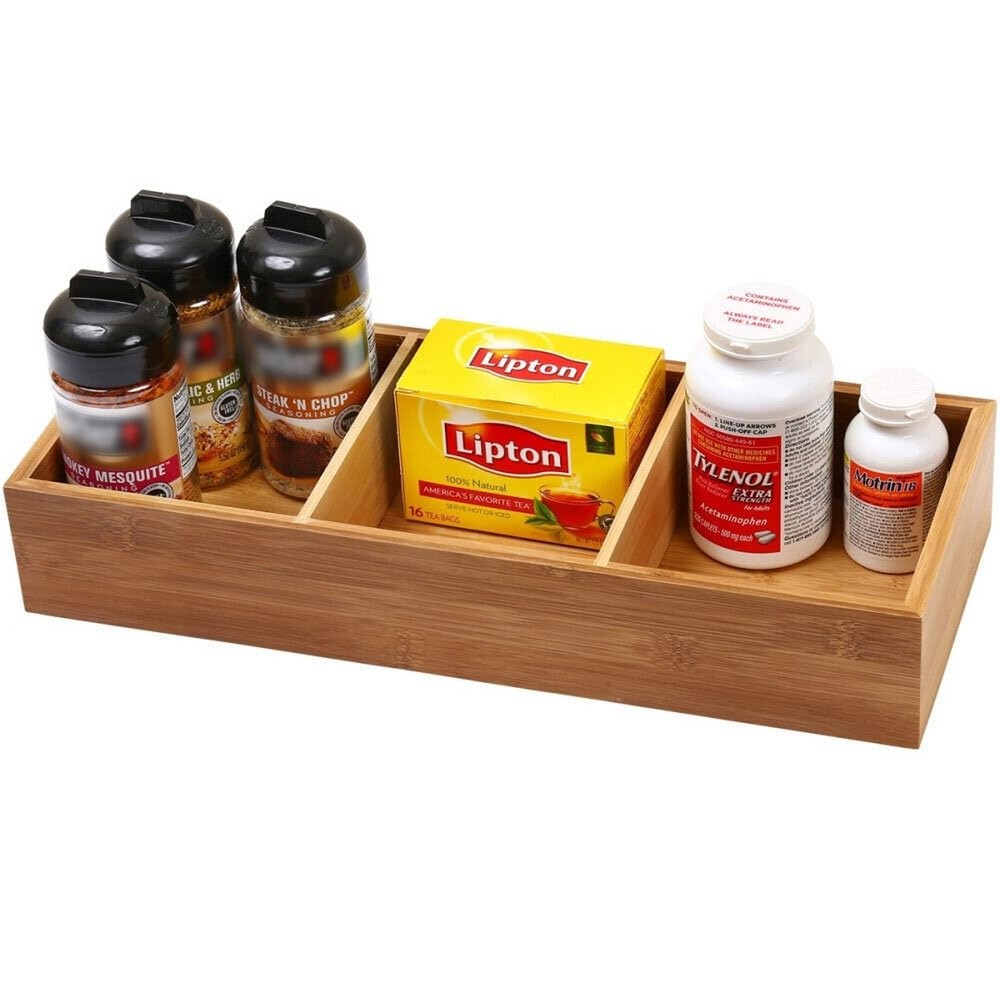 YBM Home 3-Compartment Bamboo Drawer Organizer Box Multi-Use Storage for Junk...