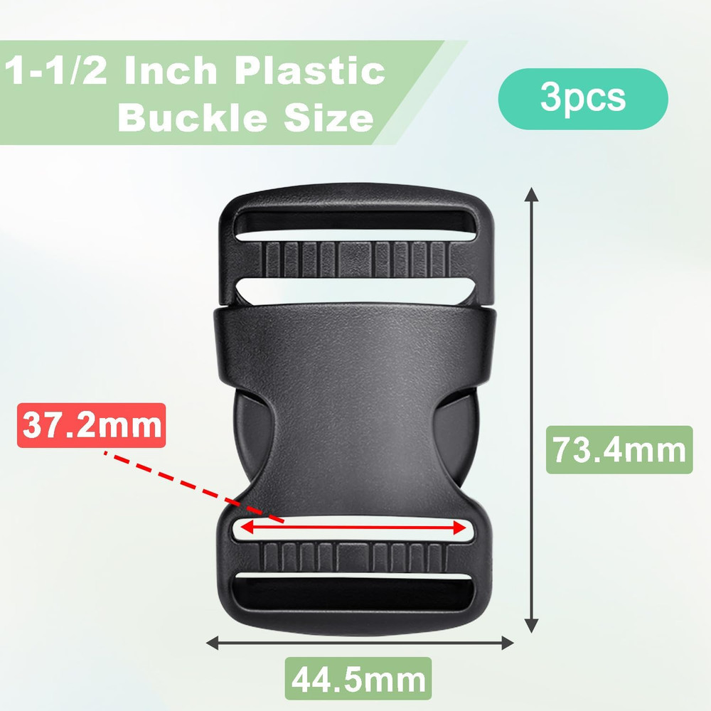 3Pcs 1-1/2" Plastic Buckles for Strap Replacement, Quick Side Release Buckles Ou