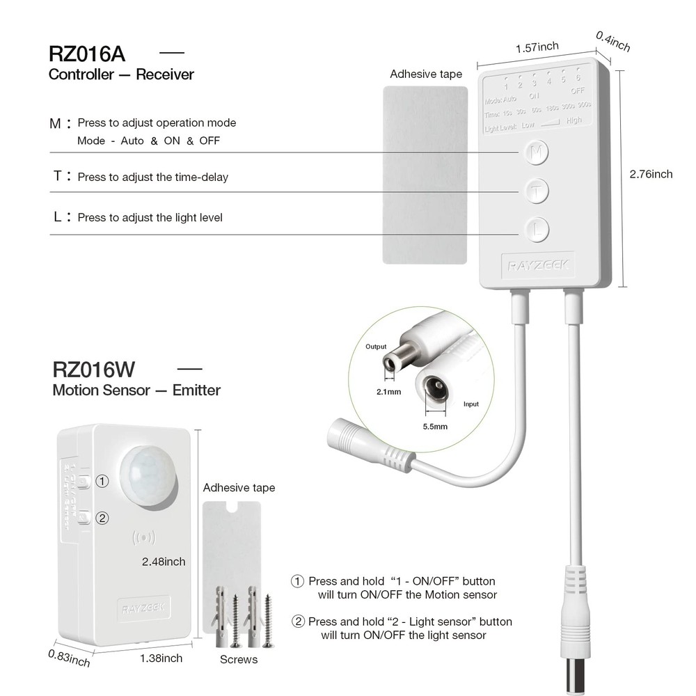 RAYZEEK Wireless Motion Sensor Controller Kit-No Wiring Mini PIR Sensor Switc...