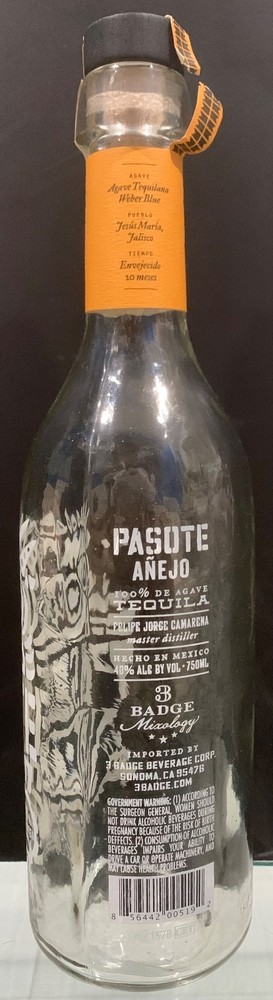 Tequila Pasote Anejo Empty Bottle NOM 1579