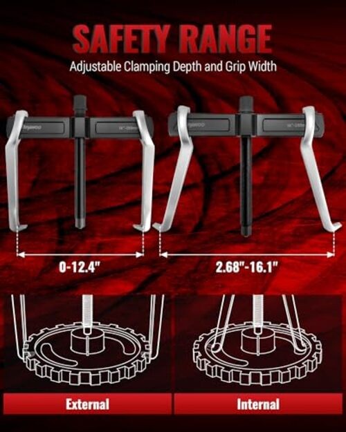 2-Jaw Reversible Gear Puller for External (12.4" Max) & Max External 12.4"