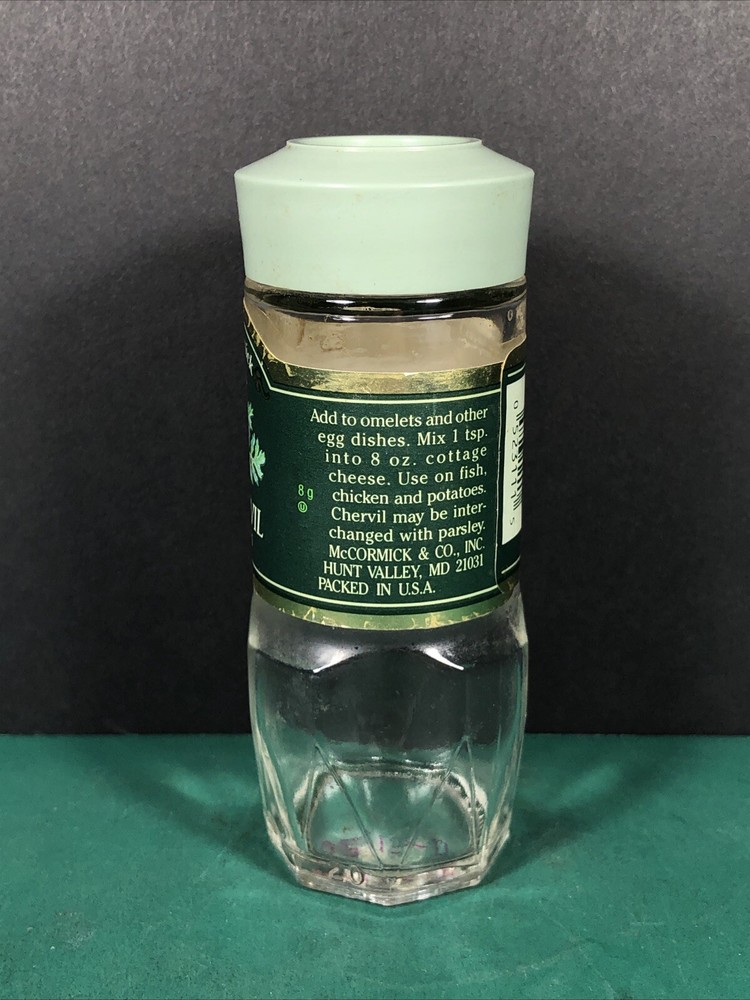 Vintage McCormick | Chervil Leaves | Spice Jar | Green Lid | Empty