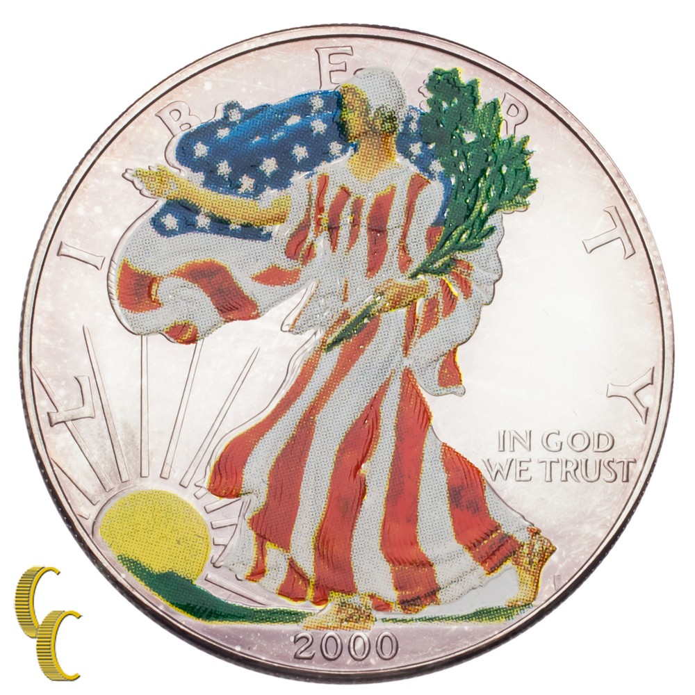 2000 Painted Walking Liberty Silver 1 oz American Eagle $1 w/ Box Uncirculated