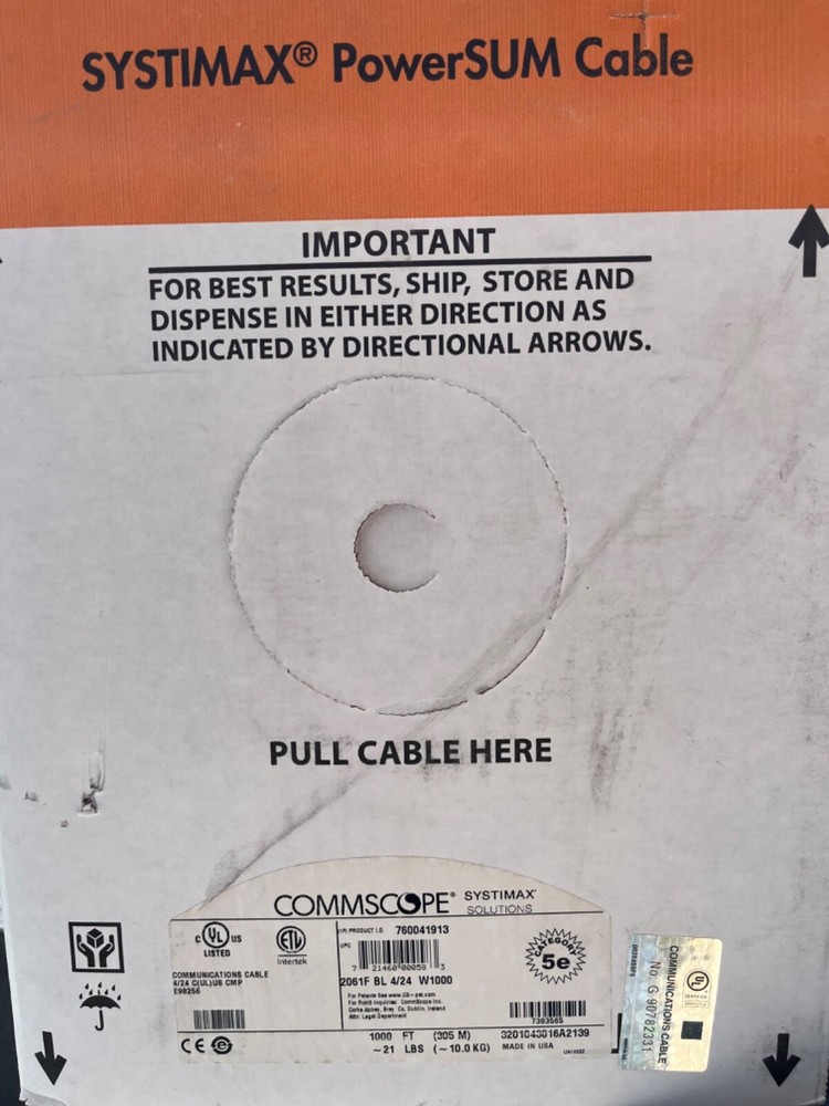 CommScope PowerSUM Cat5e Plenum 1000’ Blue 4/24 2061F. NEW.
