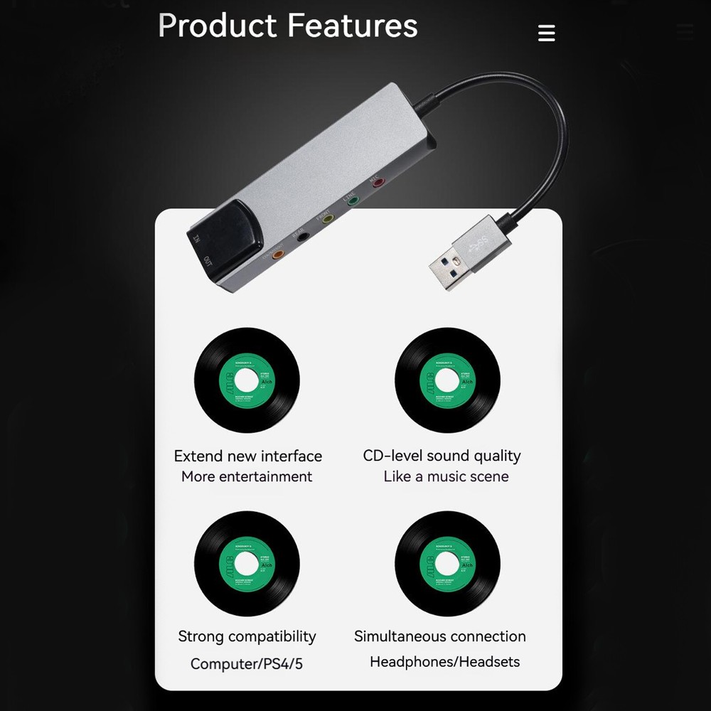 New Aluminum AlloyUSB Optical Fiber SPDIF Card Computer External Multi-FunctionB