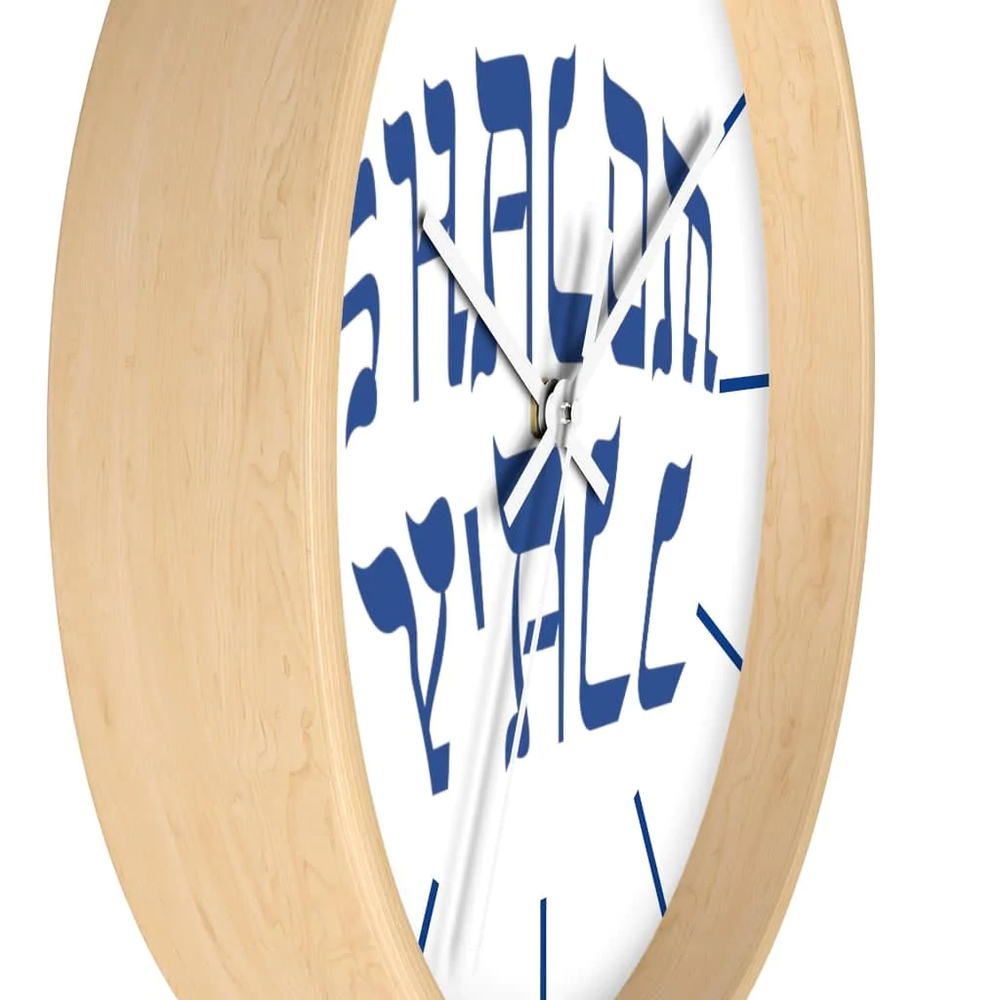 Wall Clock "Shalom Y'all" blue font