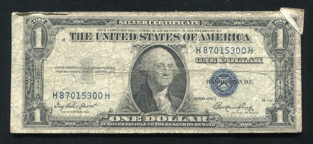 1935-E $1 ONE DOLLAR SILVER CERTIFICATE “BUTTERFLY GUTTER FOLD ERROR”
