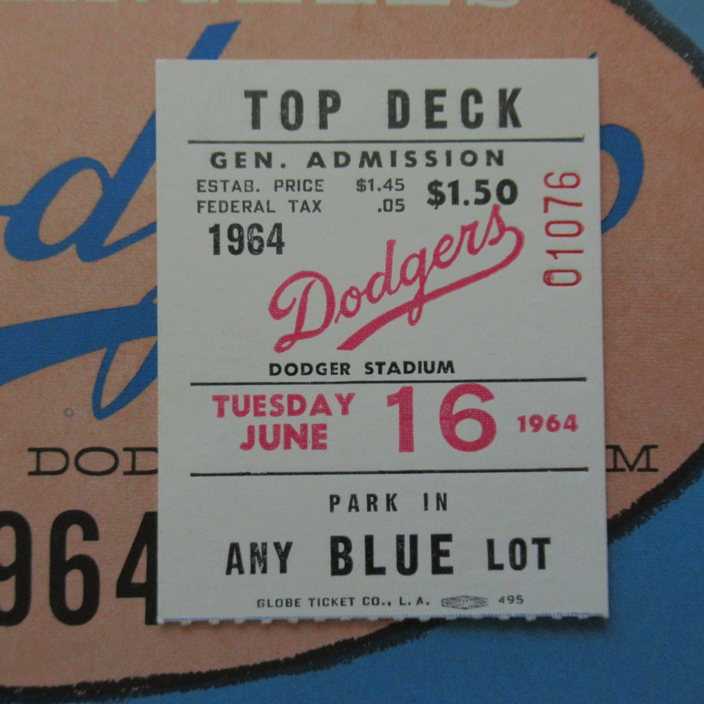 1964 Dodgers vs Braves Ticket & Program, Don Drysdale 132 Career Win