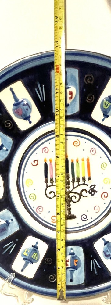 Vtg. Rite Lite Ltd. Ceramic Chanukah 13 Inch Serving Platter w/ Embossed Silver.