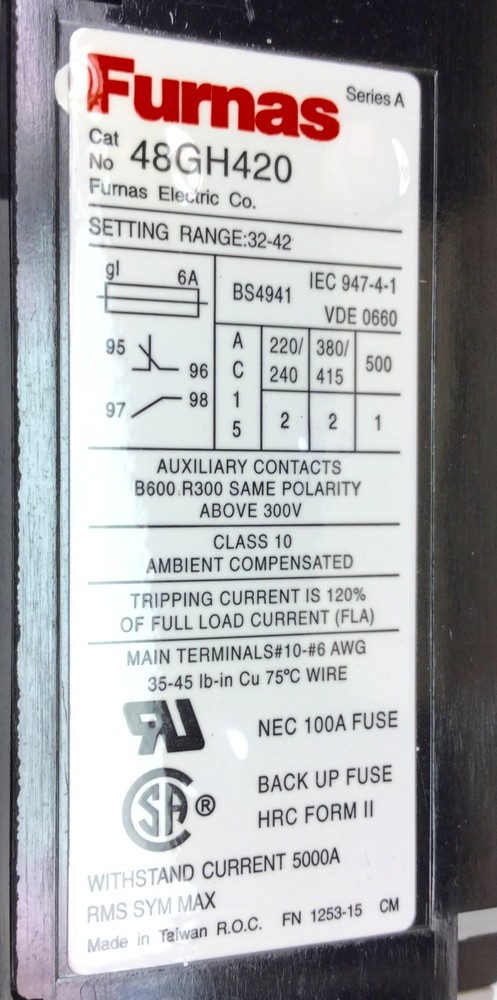 FURNAS 48GH420 OVERLOAD RELAY 32A-42A ADJUSTABLE RANGE NEW IN BOX