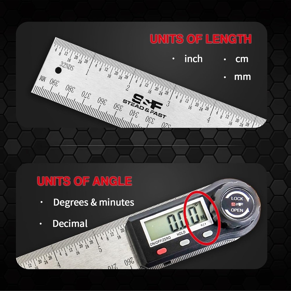 7 Inch Digital Protractor with Hold Function - Ideal for Construction and Craft