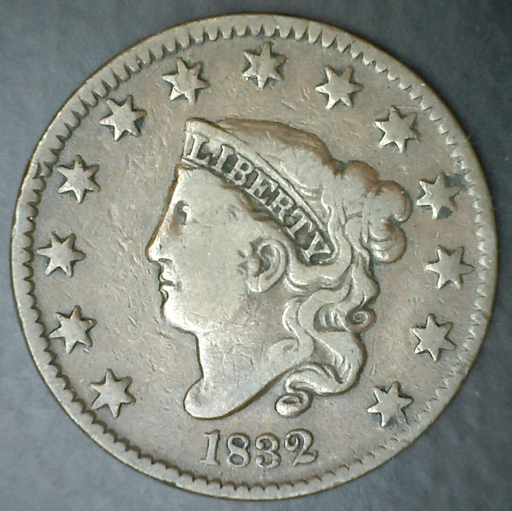 1832 Large Cent US Copper Type Coin Matron / Coronet Head Circulated FINE