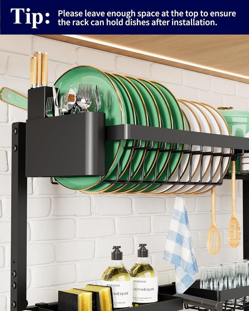 2-Tier Over Sink Dish Drying Rack, Adjustable 21.5"-33.9" - Kitchen Space Saver