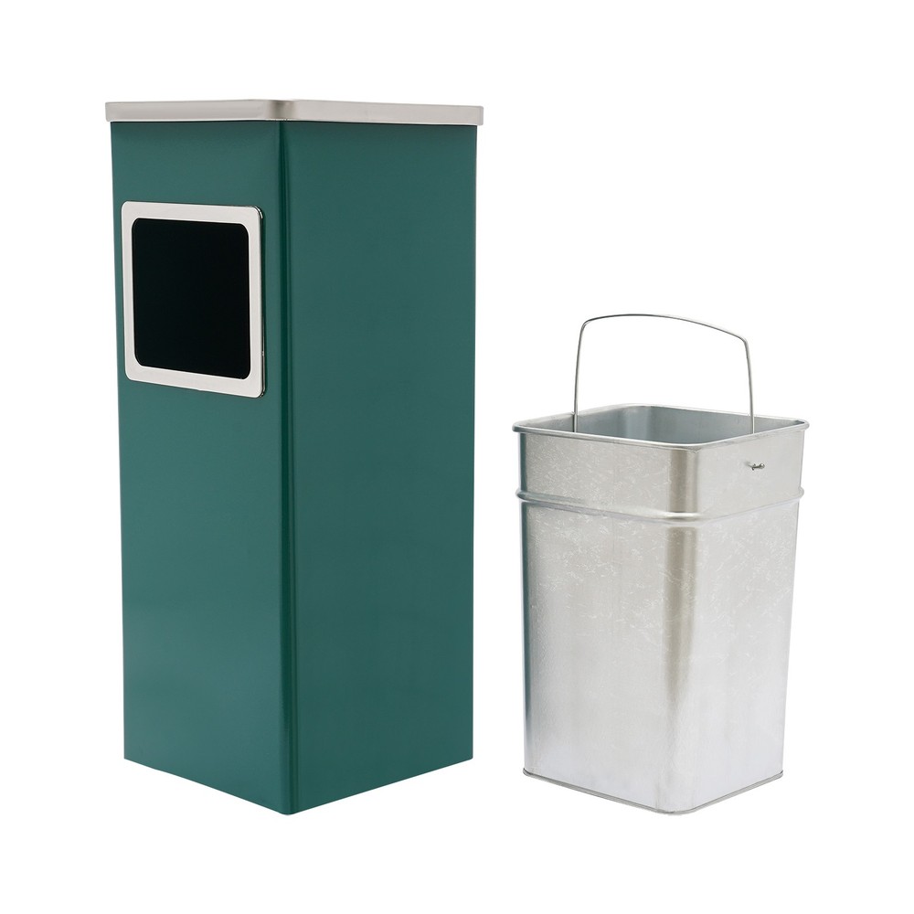 Trash Bin Outdoor Waste Container Square Trash Can w/ Removable Inner Can