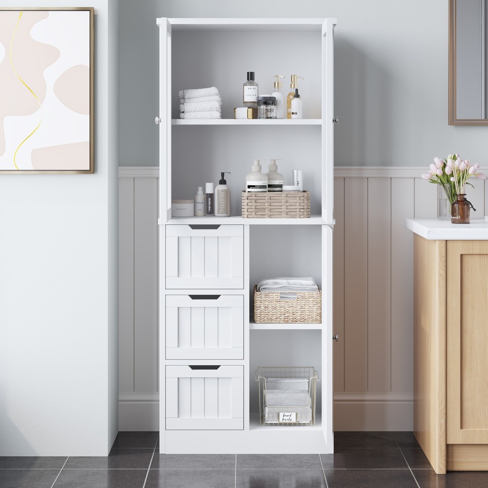 FCH 58" Tall Bathroom Large Display Cabinet with Doors Kitchen Cupboard Storage