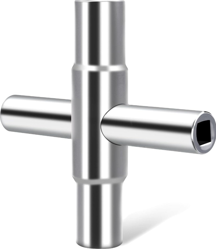 4-Way Sillcock Key For Outdoor Water Faucet Valves Residential Commercial Silver