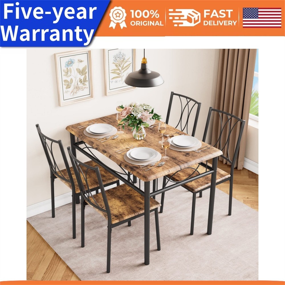Dining Table Set for 4 Kitchen Table and 4 Upholstered Chairs for Dining Room