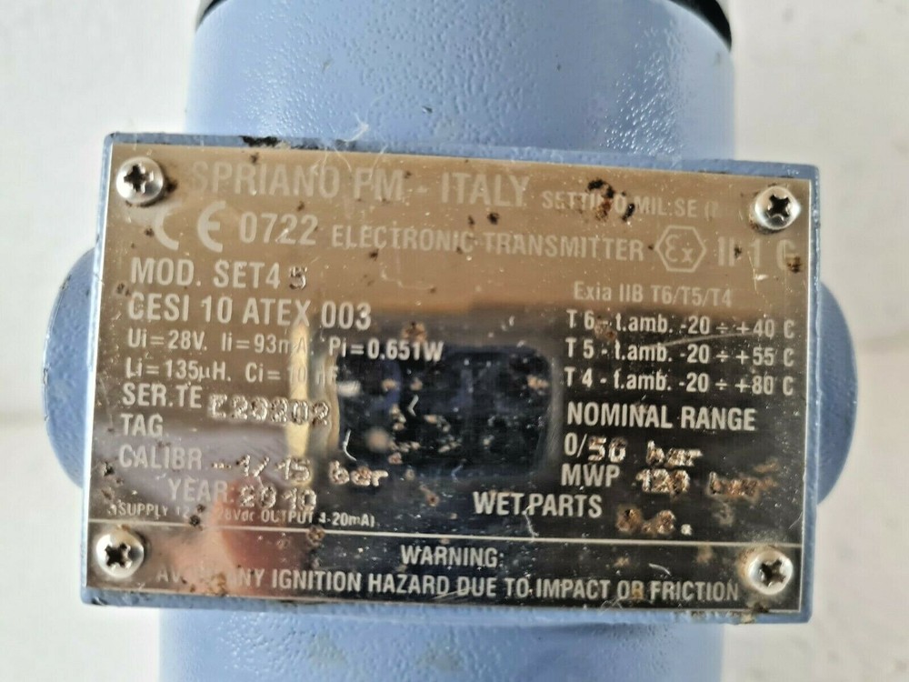 SPRIANO PM SET 45 ELECTRONIC TRANSMITTER ATEX 003 0-50 BAR E28202