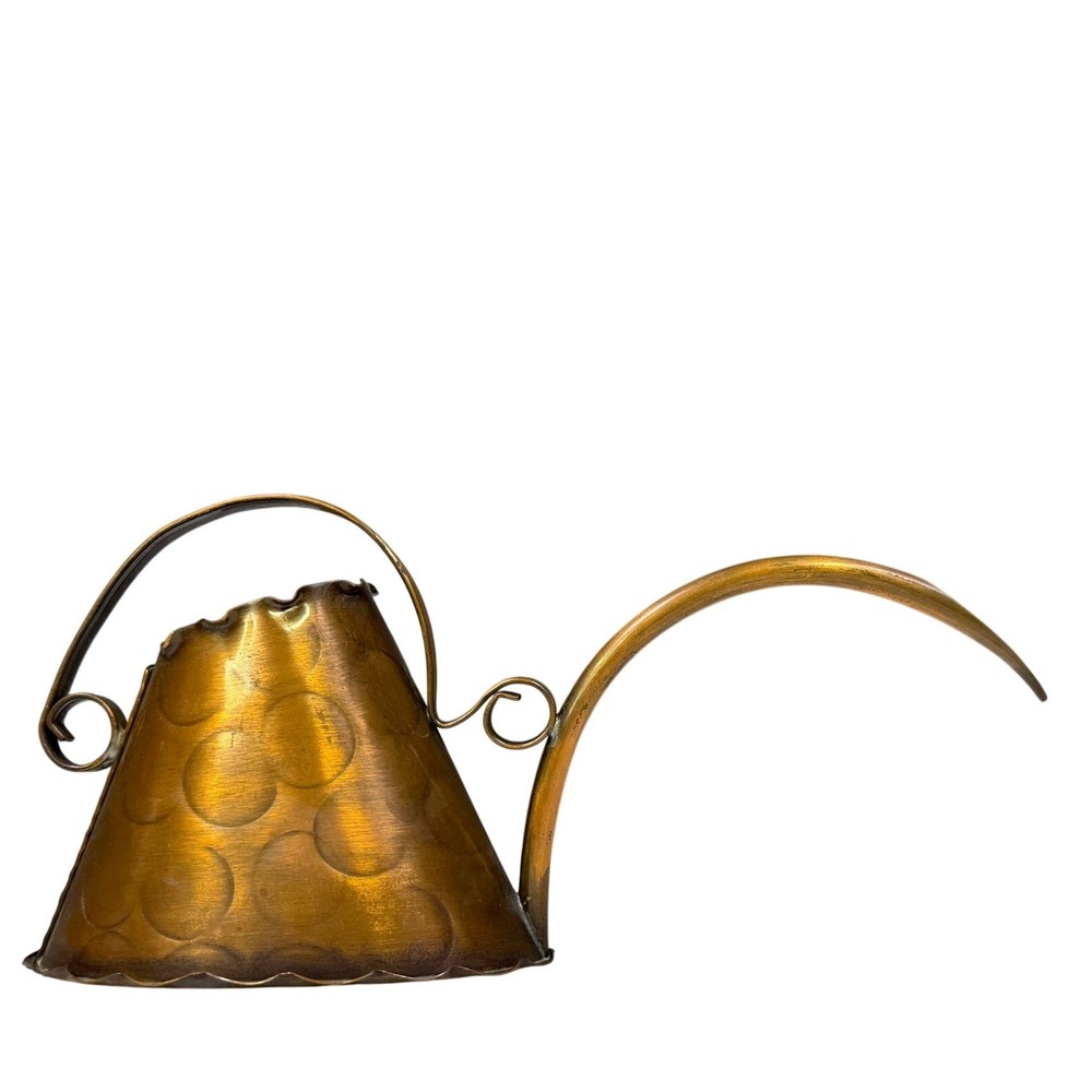 Vintage Hammered Copper Watering Can Decorative Pitcher Scroll Handle Rustic 12”