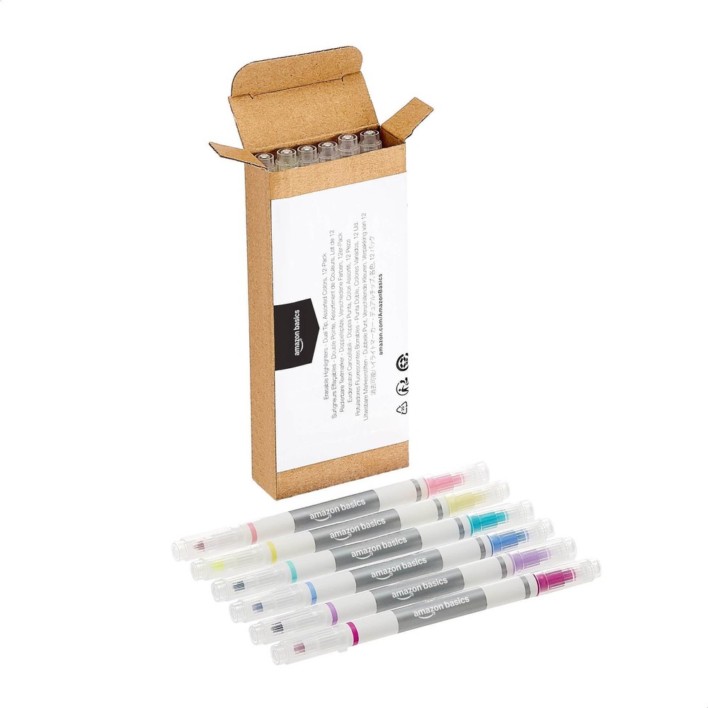 Amazon Basics Erasable Highlighters Assorted 1 Count (Pack of 12),