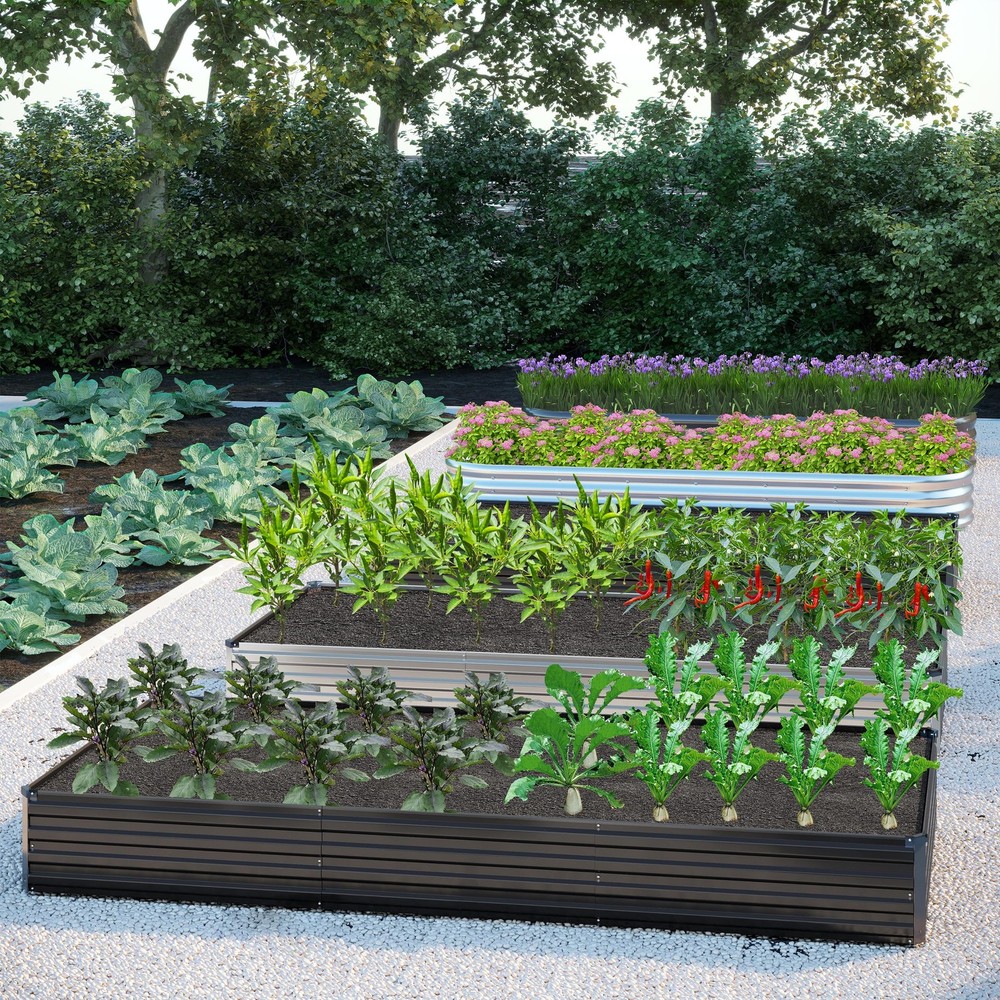 2PCS 12x2x1FT Galvanized Raised Garden Bed Kit,Vegetable Boxes-Rectangle Meta...