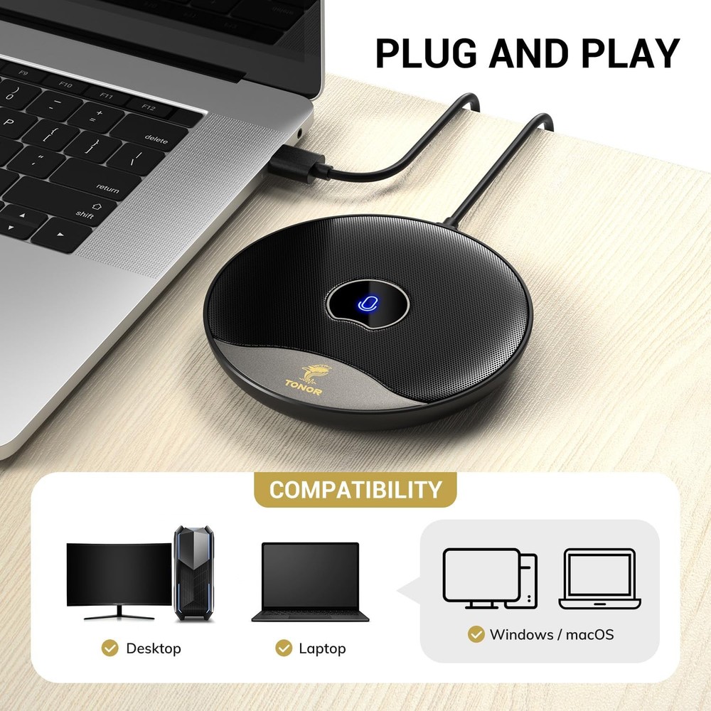 TONOR USB Conference Microphone, 360° Omnidirectional PC Computer Condenser Mic