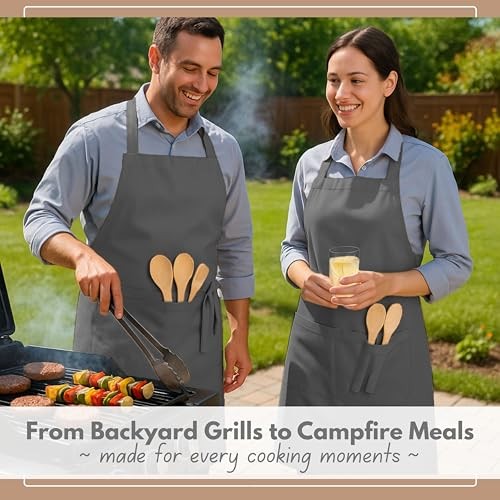 Kitchen Apron 2 Pack - 100% Cotton Adjustable, Durable Apron with Grey