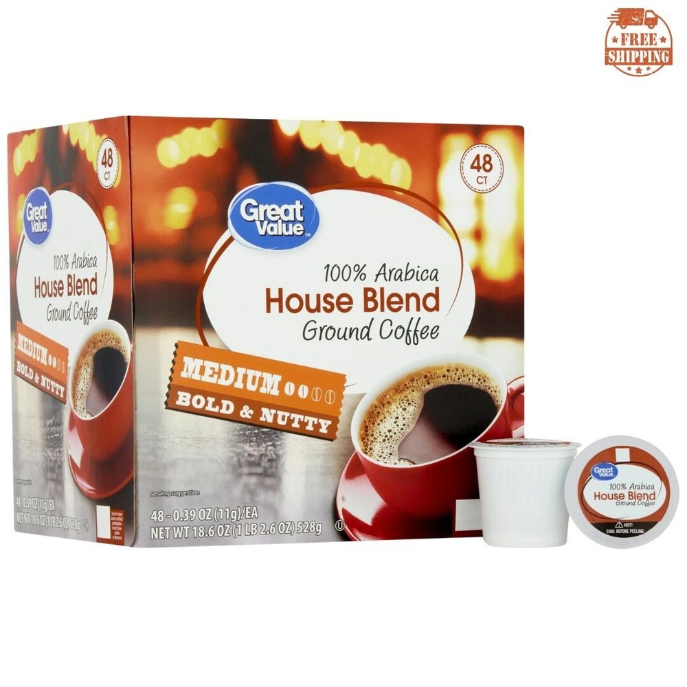 Great Value 100% Arabica House Blend Medium Roast Coffee Pods, 48 Ct