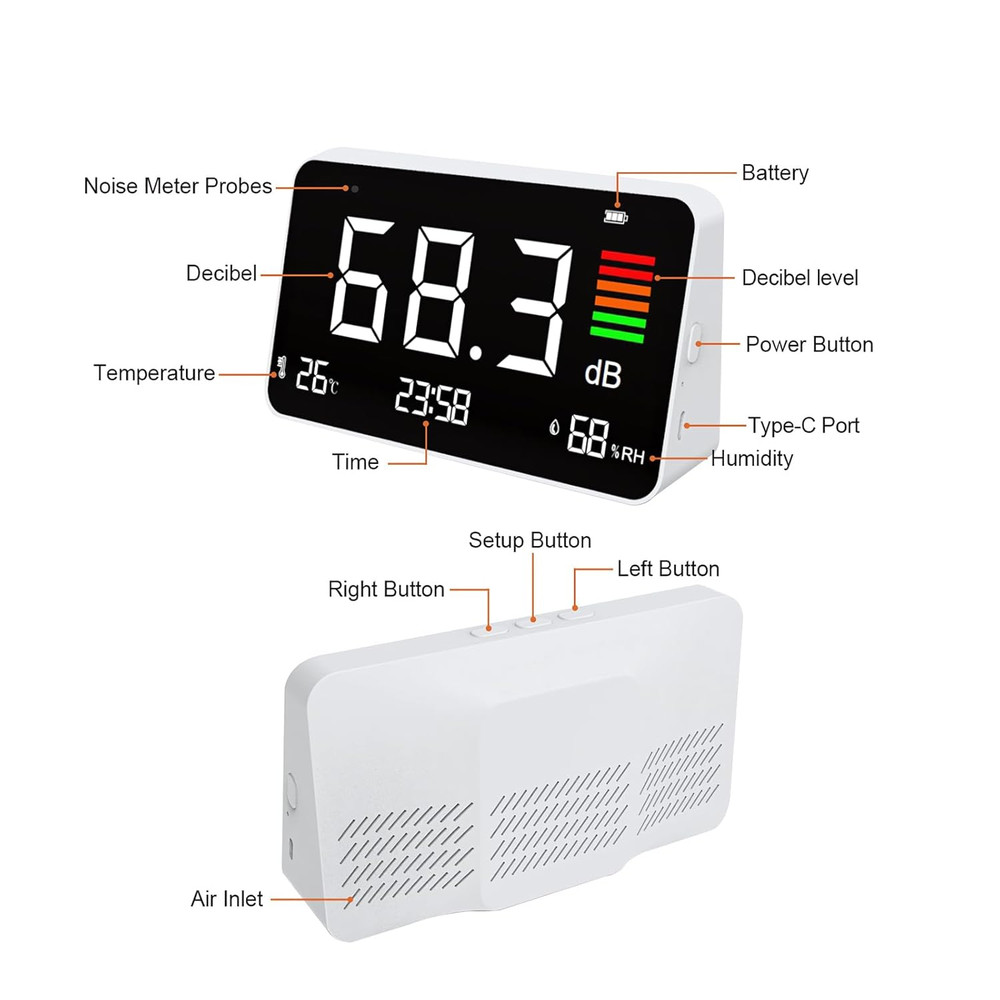 5-in-1 Digital Decibel Meter with LED Display for Home & Studio Use
