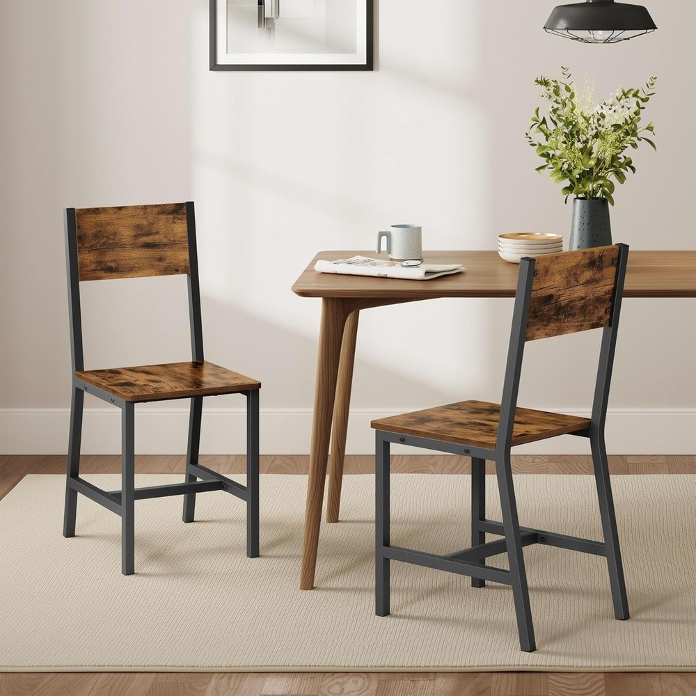 2-Pack Easy Assembly Rustic Brown Dining Chairs - Durable and Chic Design