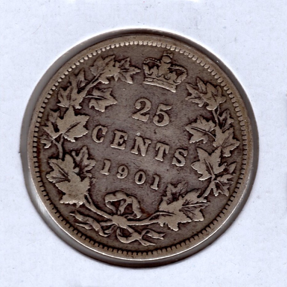 1901 Canada Silver 25 Cent Coin VG