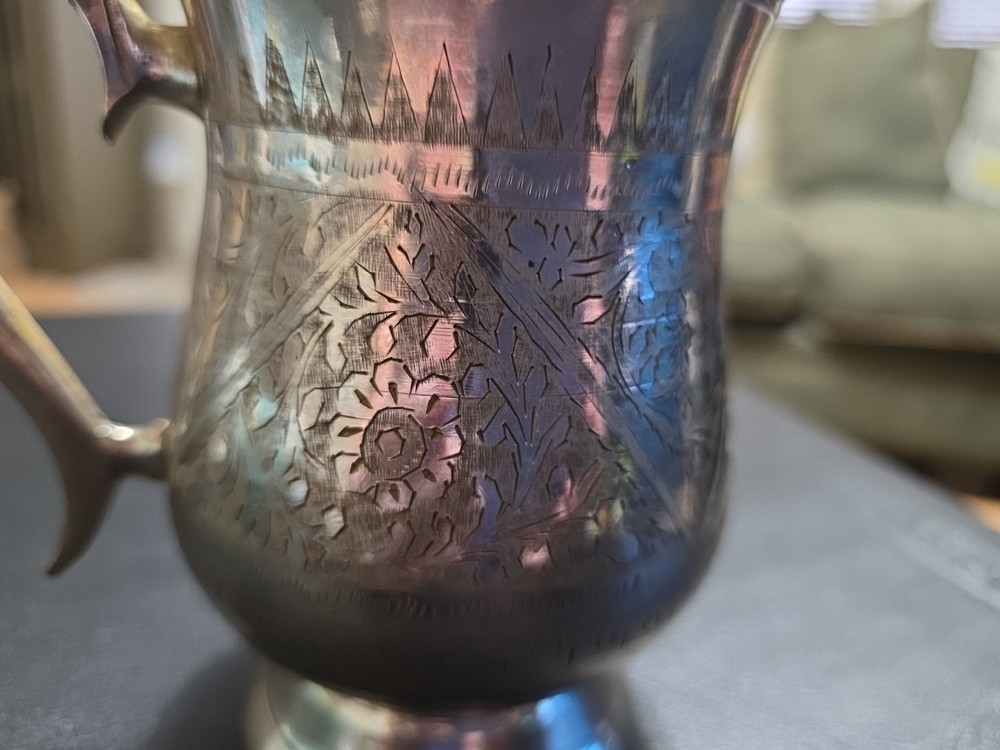 Vintage Silver Plated Etched Footed Cup With Handle