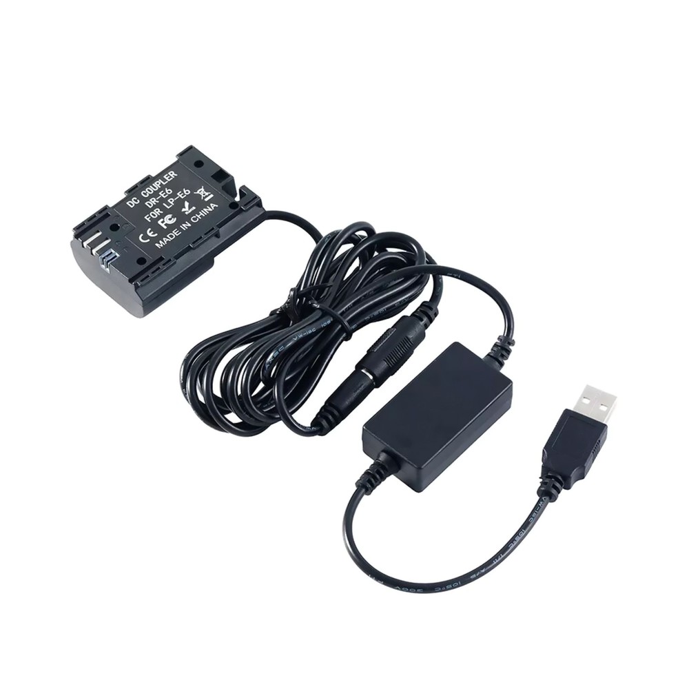 1* For Canon 90D 7D2 5D4 DR-E6 DC Coupler LP-E6 Dummy Battery+USB Power Cable